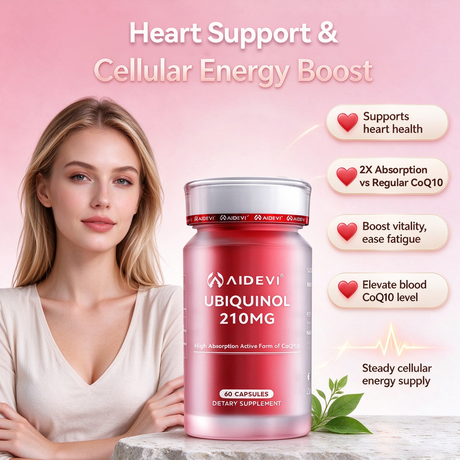AIDEVI Kaneka Ubiquinol 210mg – Salud Cardíaca Avanzada y Absorción de CoQ10 – 60 Softgels